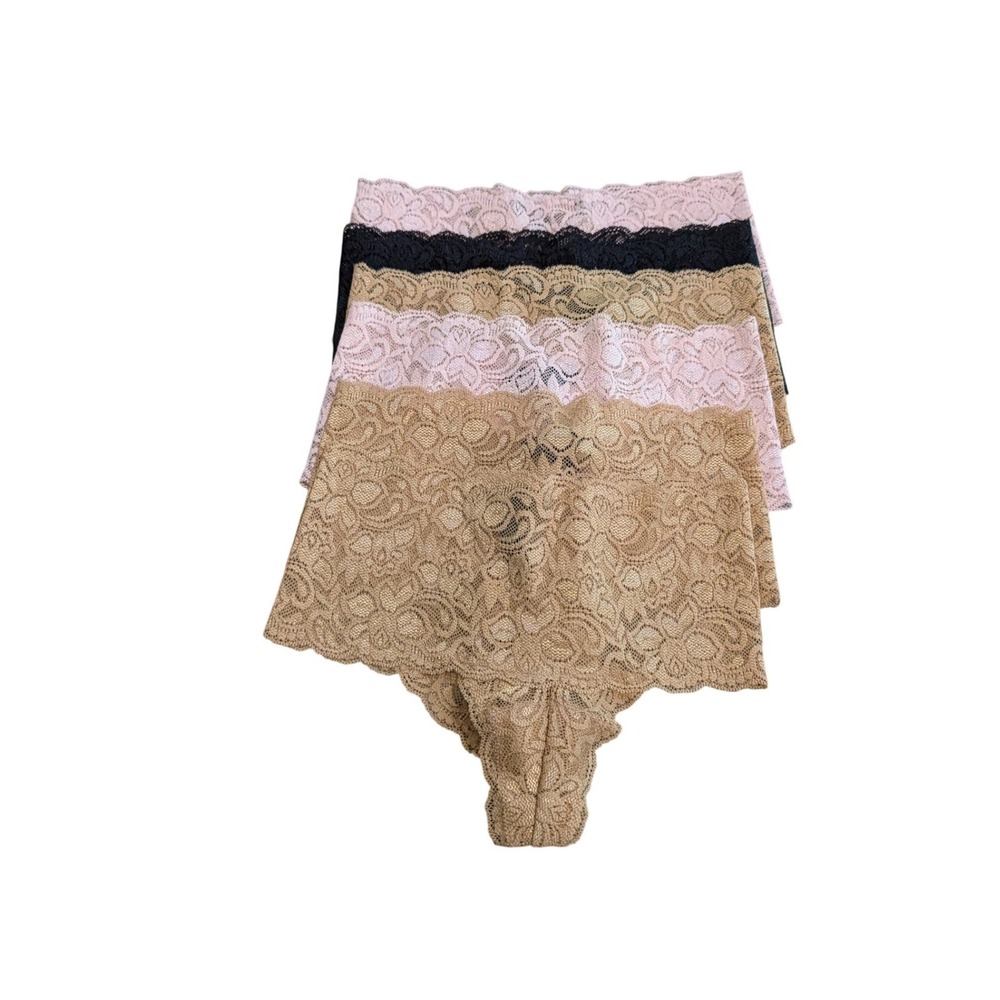 Quince Lace Thong Underwear Bundle 5 Pack Pink Black‎ Tan XS Floral Scalloped